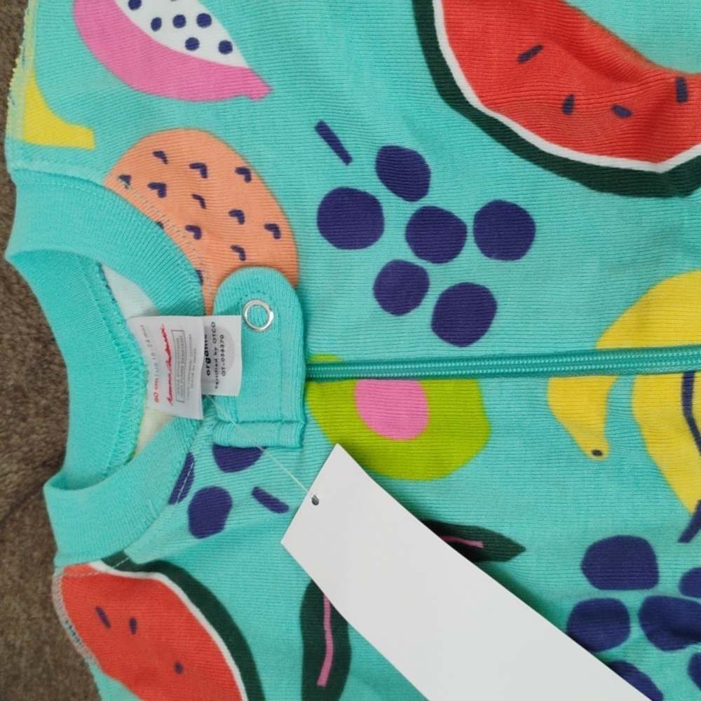 Hanna Andersson Teal and Multicolor Baby Onesie Fruits